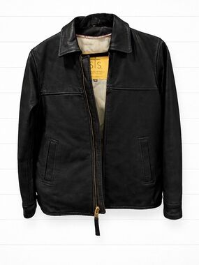 STS Ranchwear Black Leather Bomber Jacket with Gold Zipper